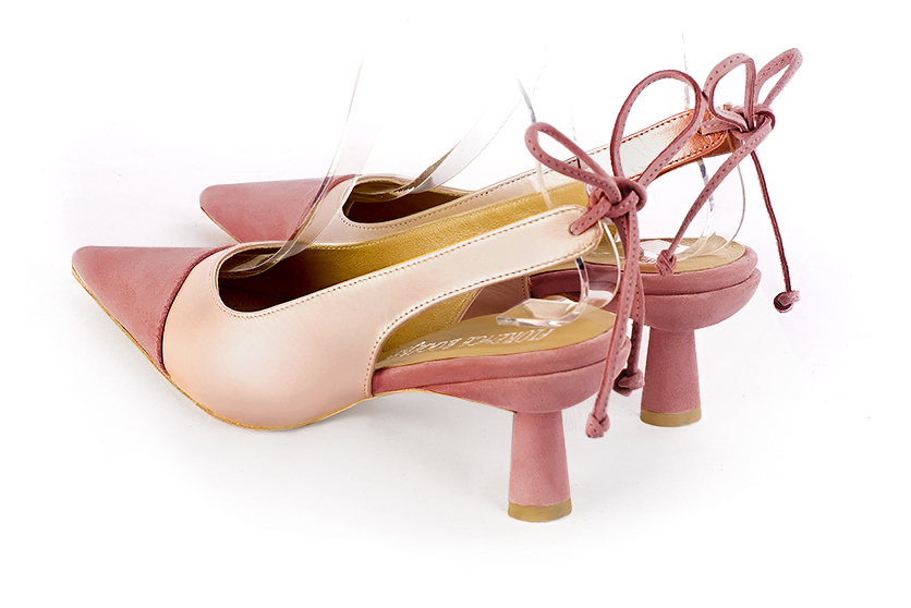 Dusty rose pink women's slingback shoes. Pointed toe. Medium spool heels. Rear view - Florence KOOIJMAN